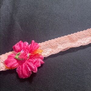 Infant Pink Lace Headband with Floral Accent